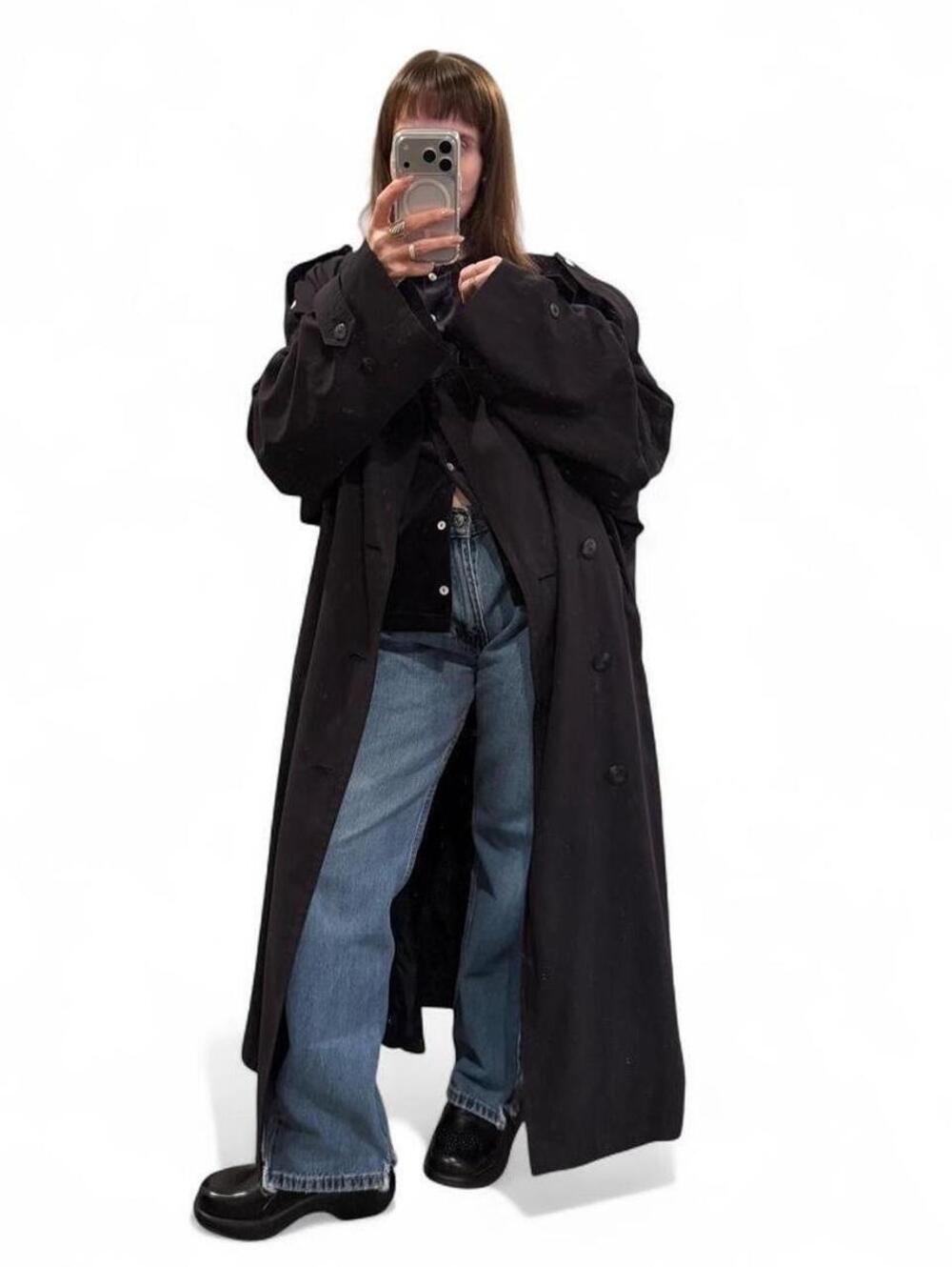 Vintage Oversized Black Trench Coat